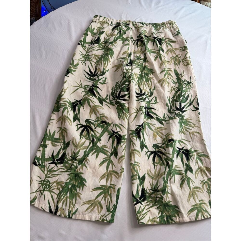 J. Jill Pants Womens Medium Green Floral Linen Blend Straight Leg Pull On - Picture 7 of 7
